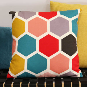 Multi Color Geometric Hexagon Design Square Pillow