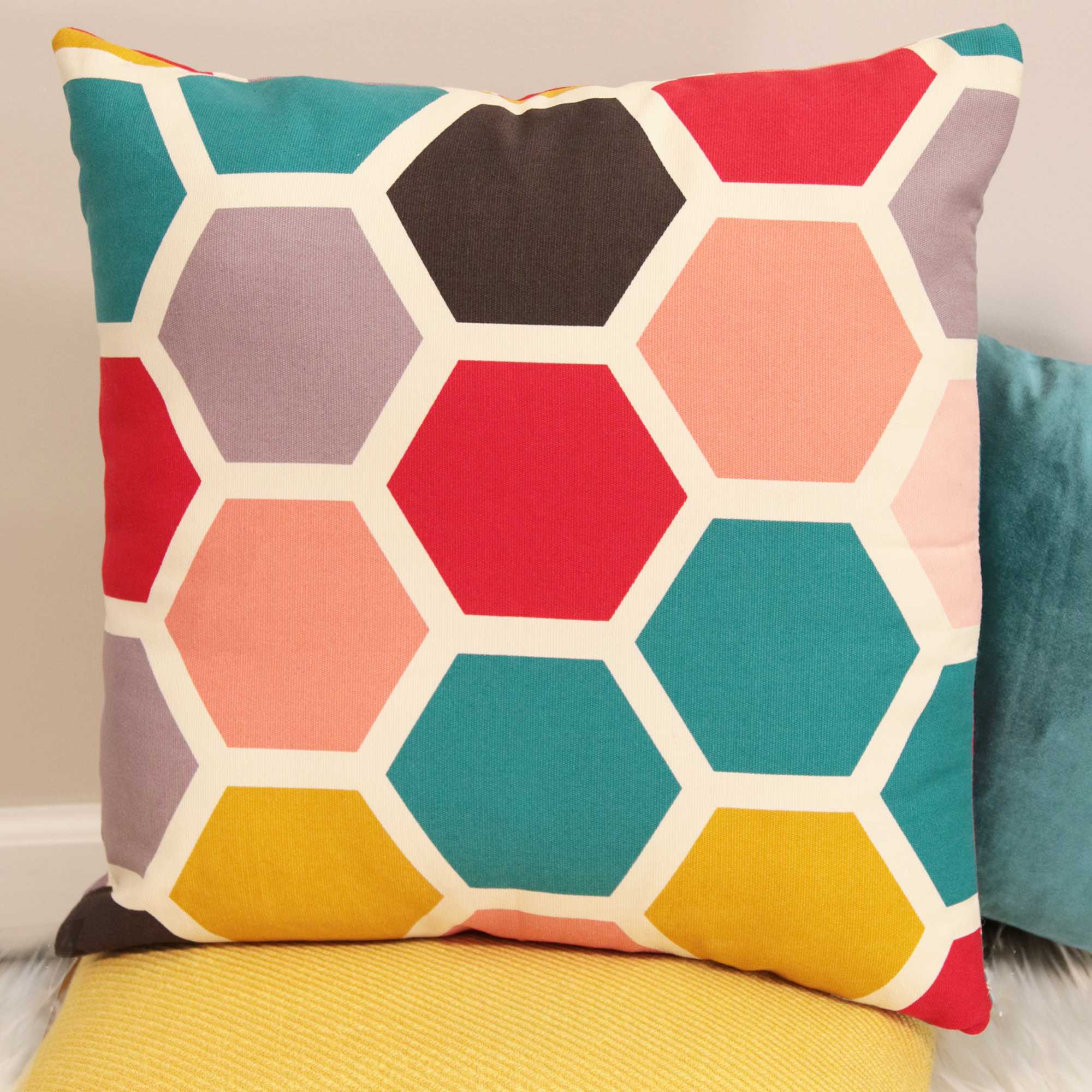 Multi Color Geometric Hexagon Design Square Pillow