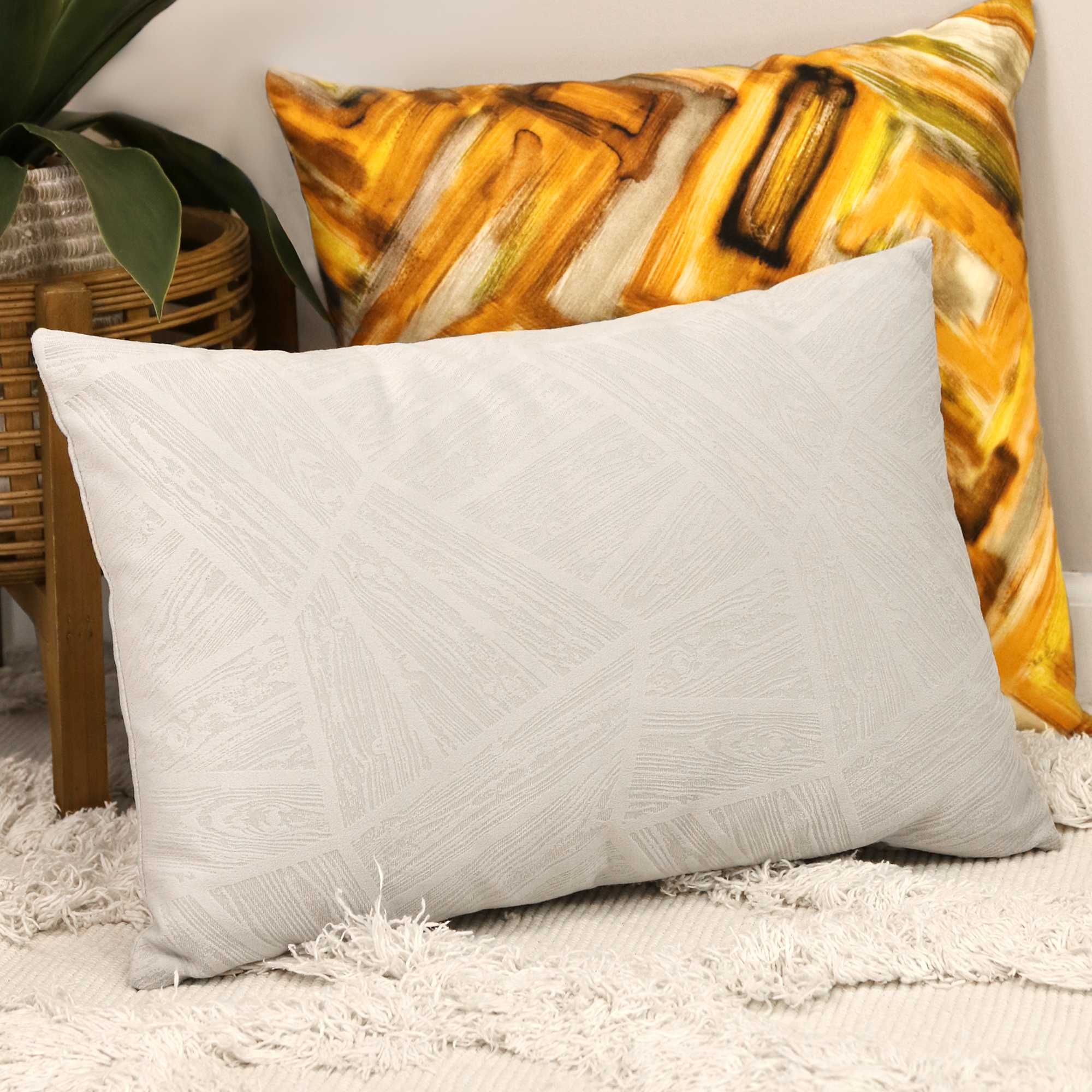 Tonal Grey Abstract Design Velvet Lumbar Pillow