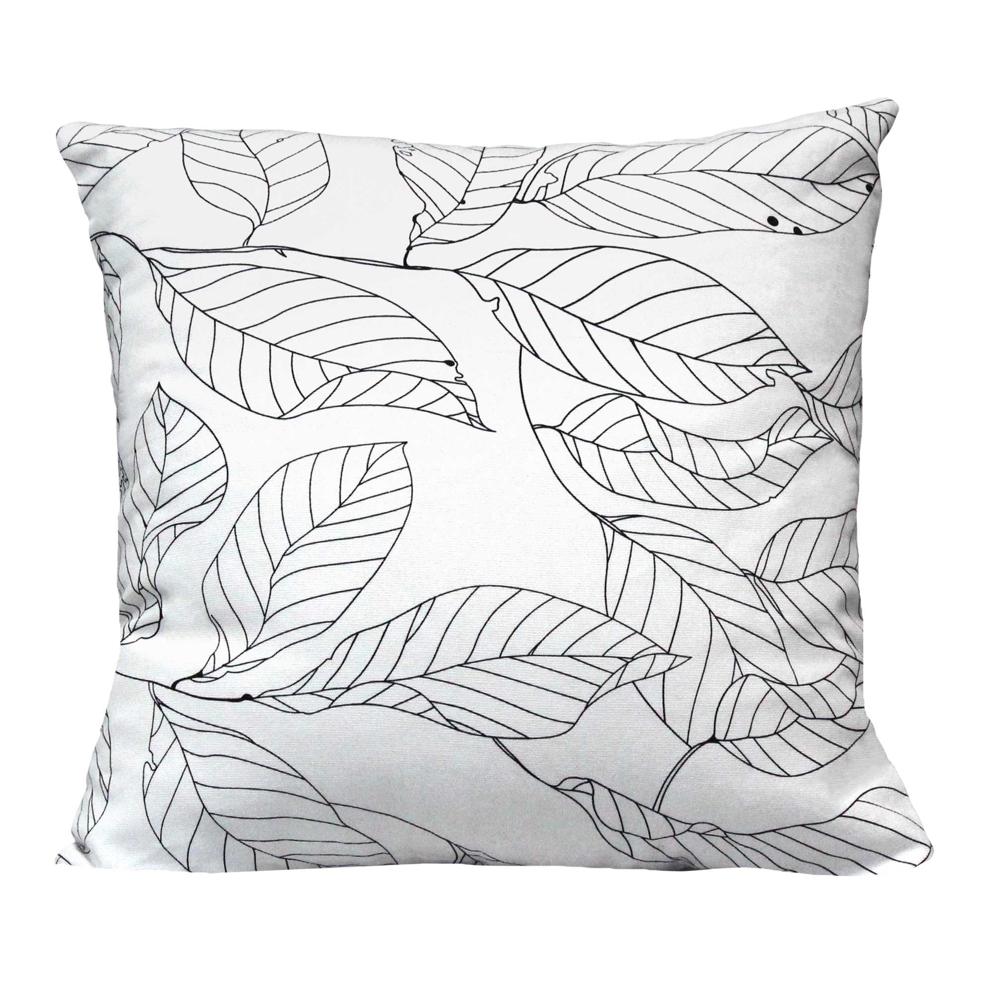 Black on White Leaf Outline Square Pillow