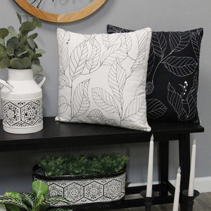 Black on White Leaf Outline Square Pillow