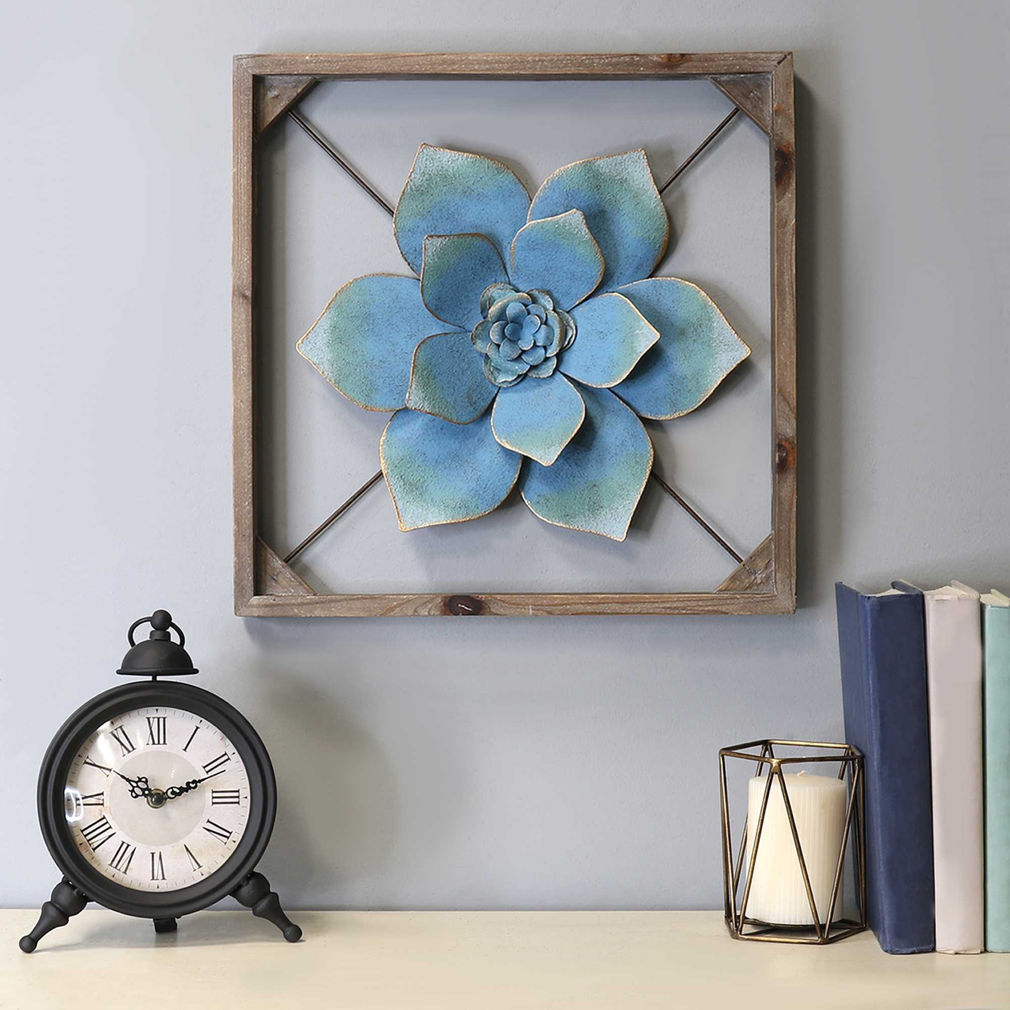 Sophisticated Metal & Wood Framed Wall Flower