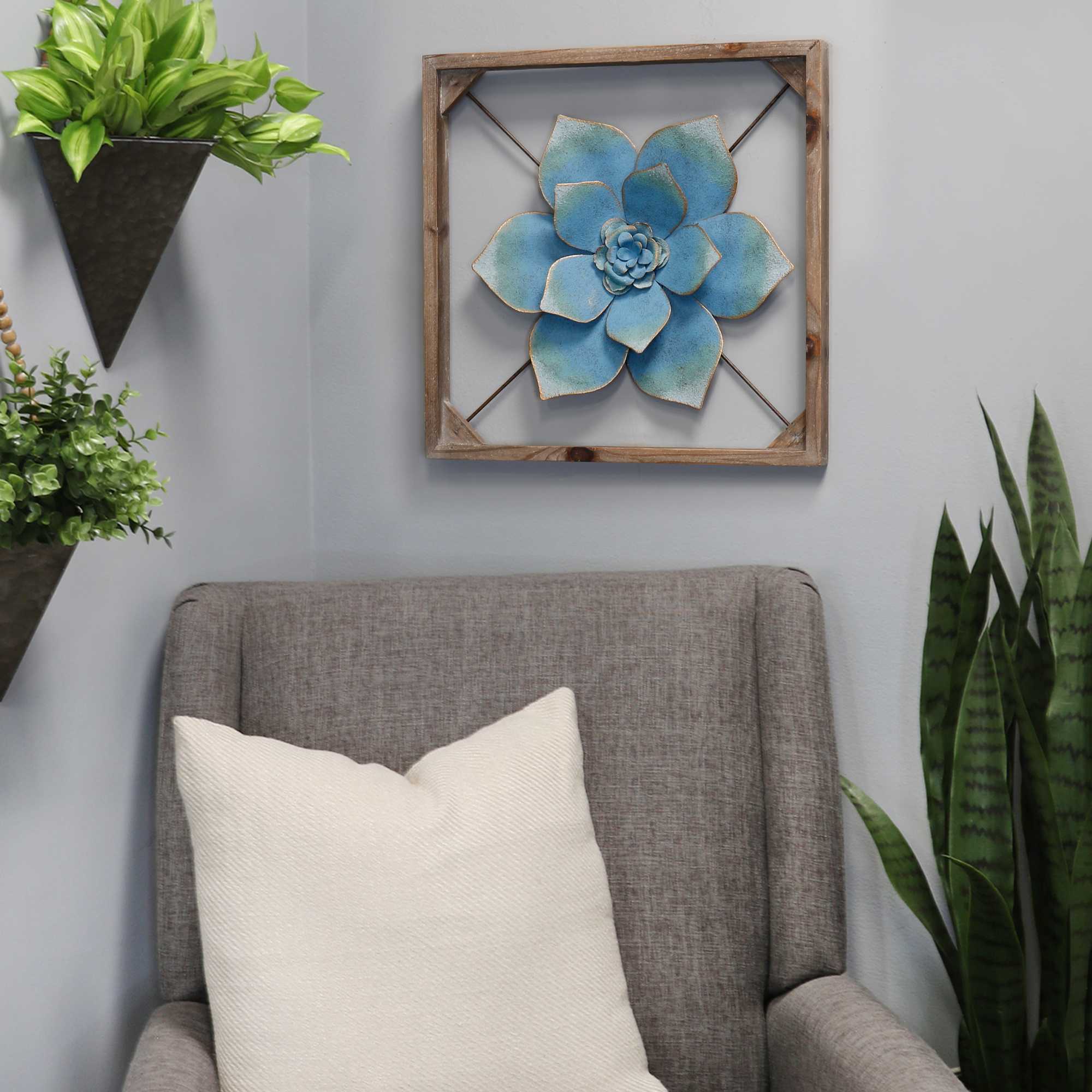 Sophisticated Metal & Wood Framed Wall Flower