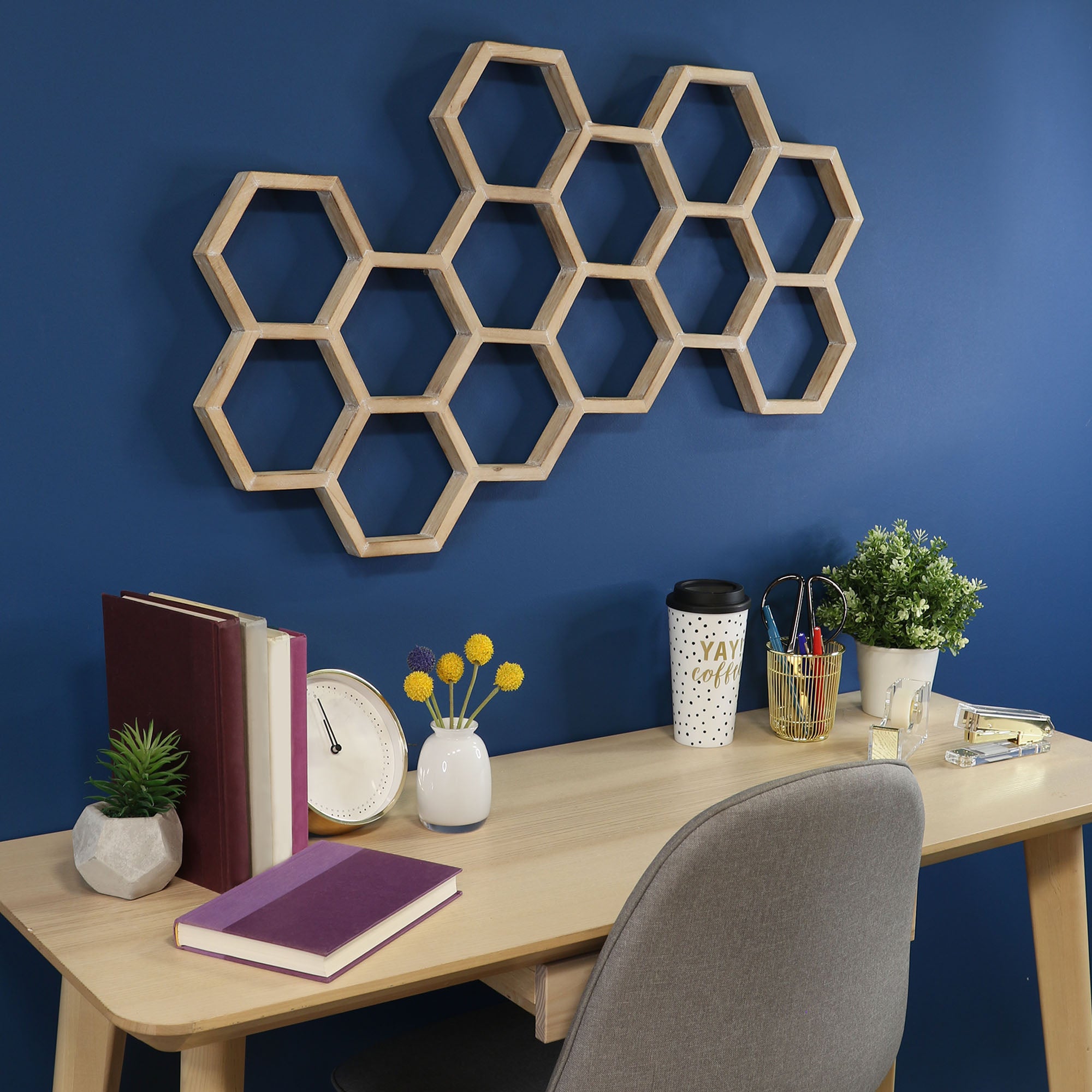 Whitewash Honeycomb Wood Wall Art