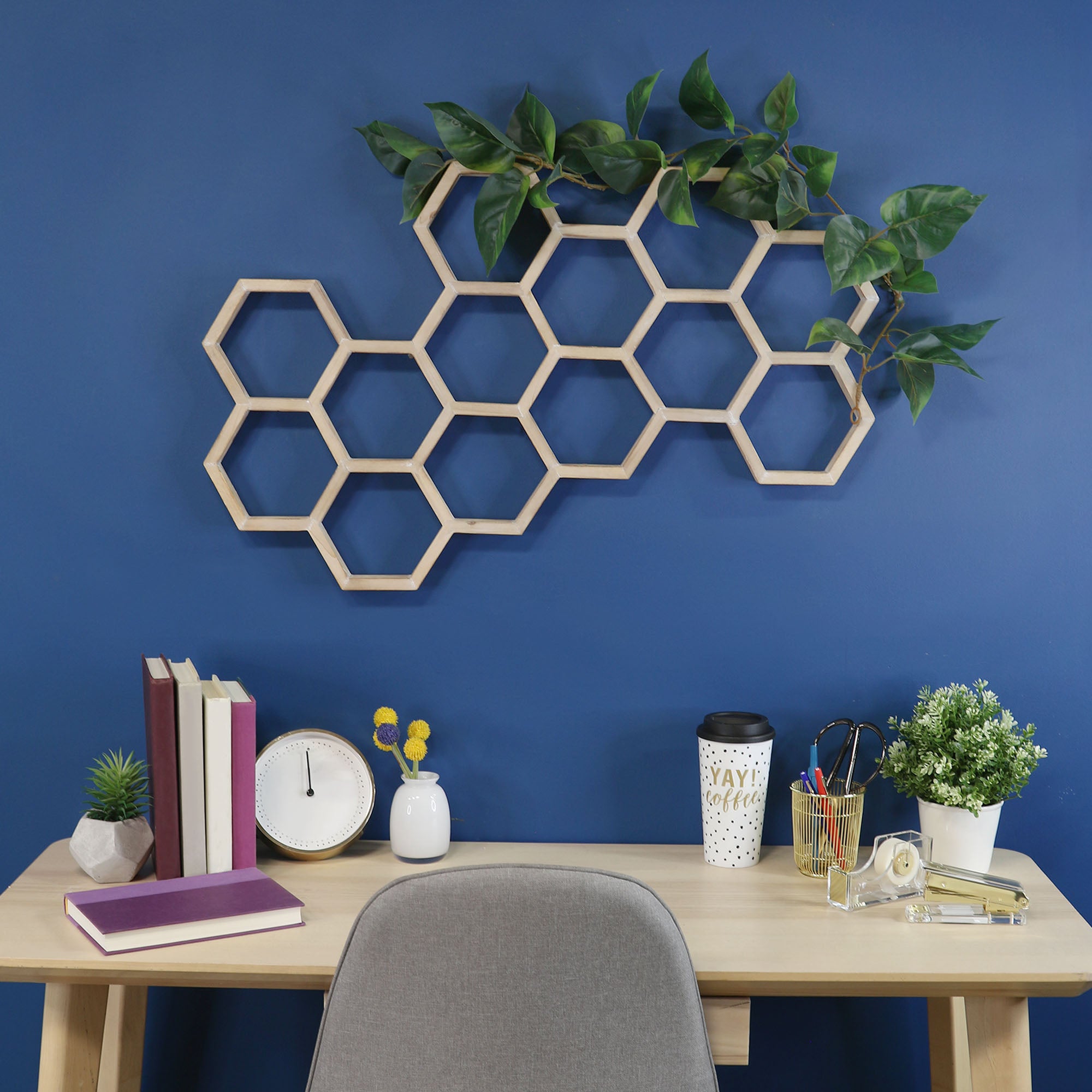 Whitewash Honeycomb Wood Wall Art