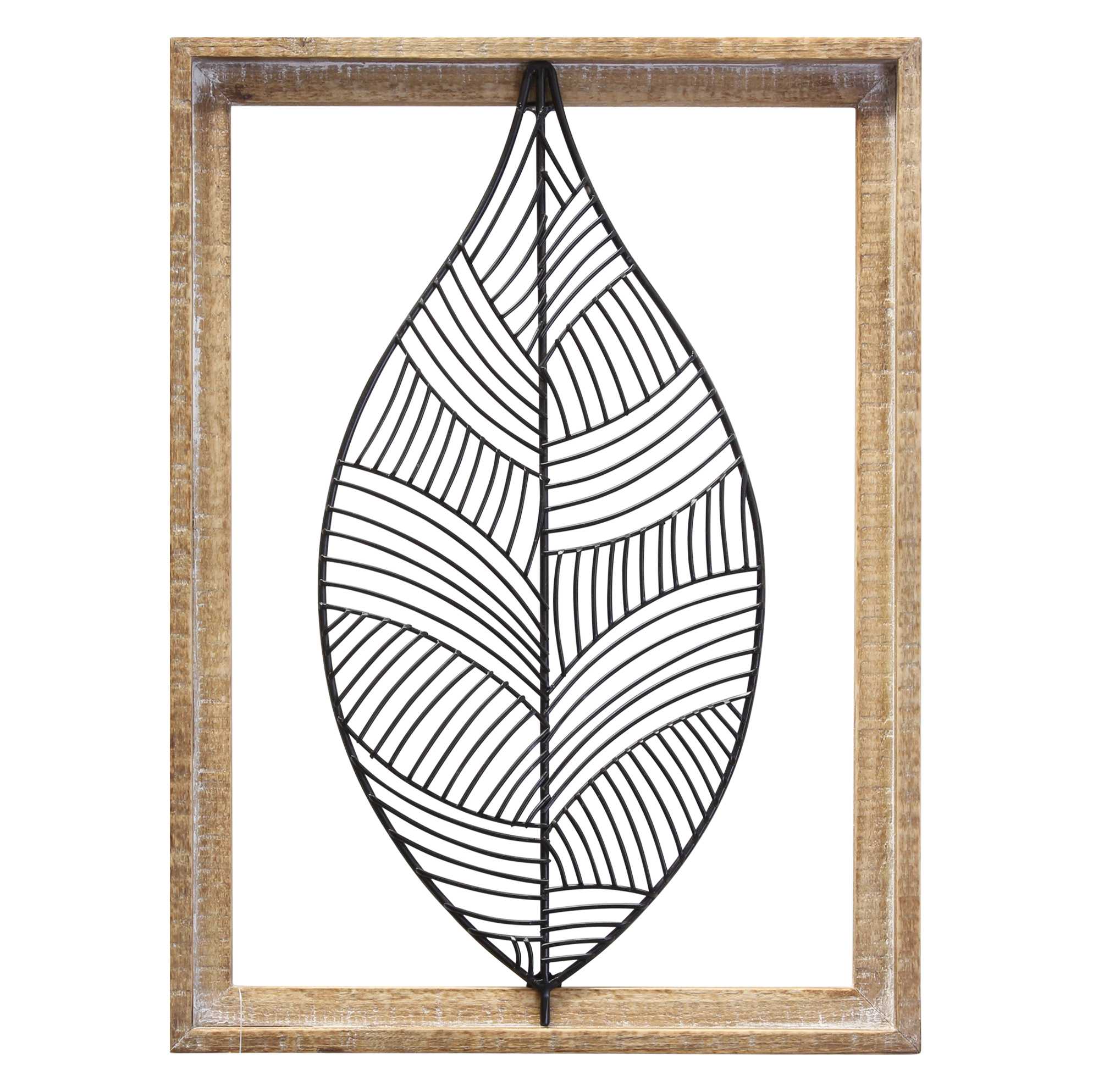Distressed Outdoor Metal Leaf and Wood Frame Wall Art