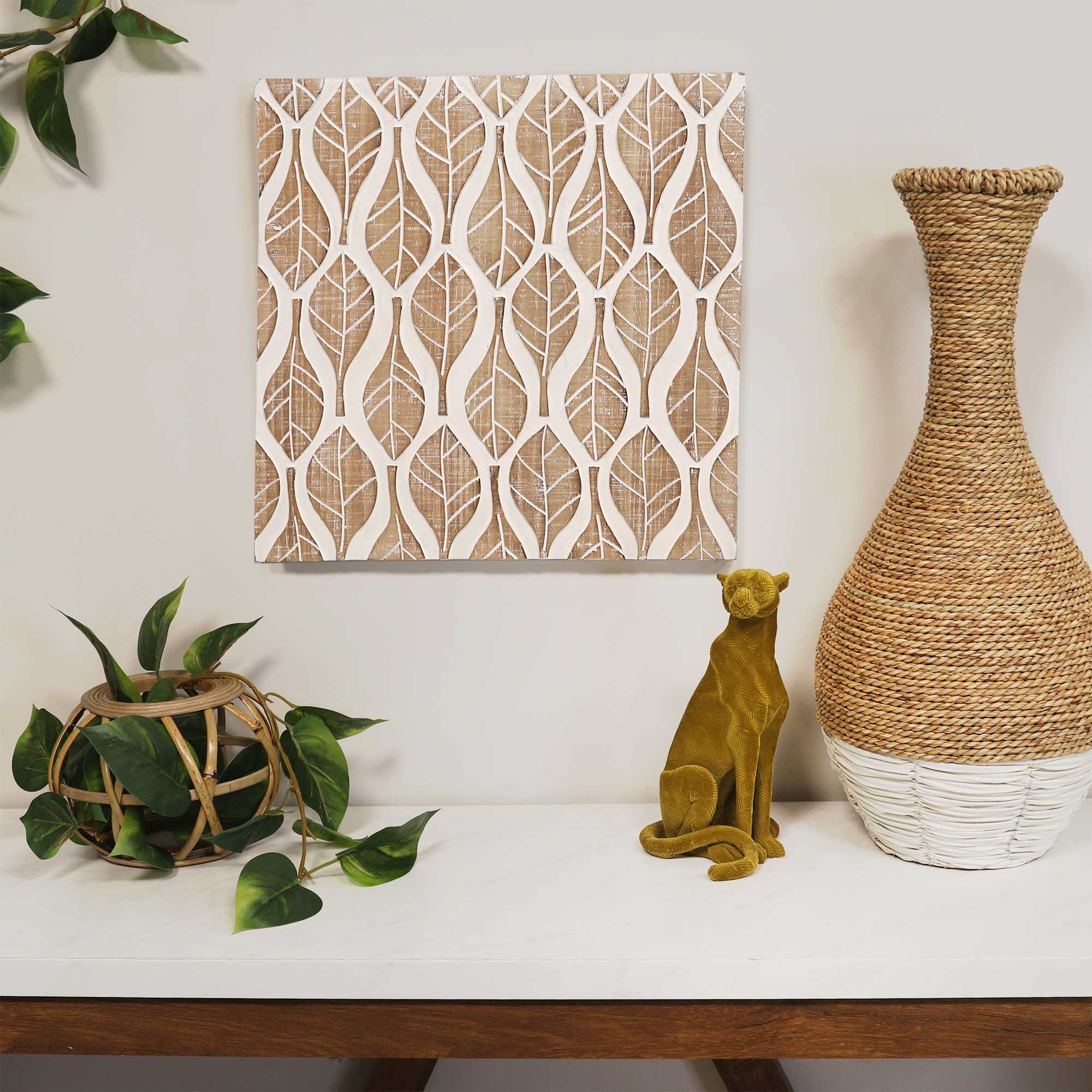 Carved Leaf White Wood Wall Decor