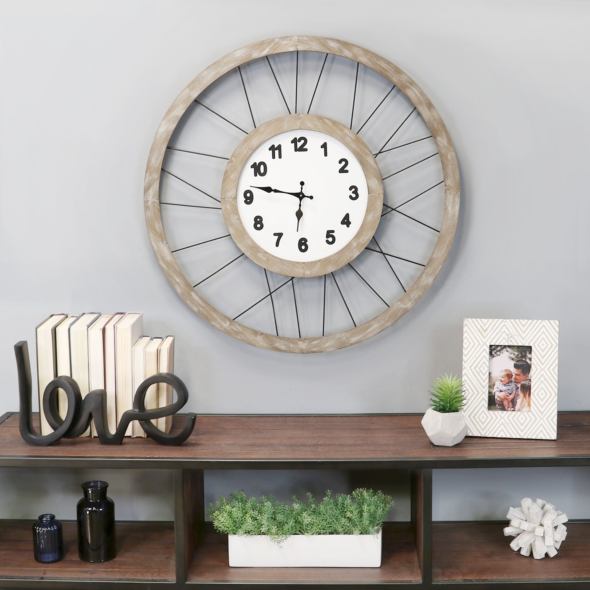 28" White Wood & Metal Frame / Wall Clock
