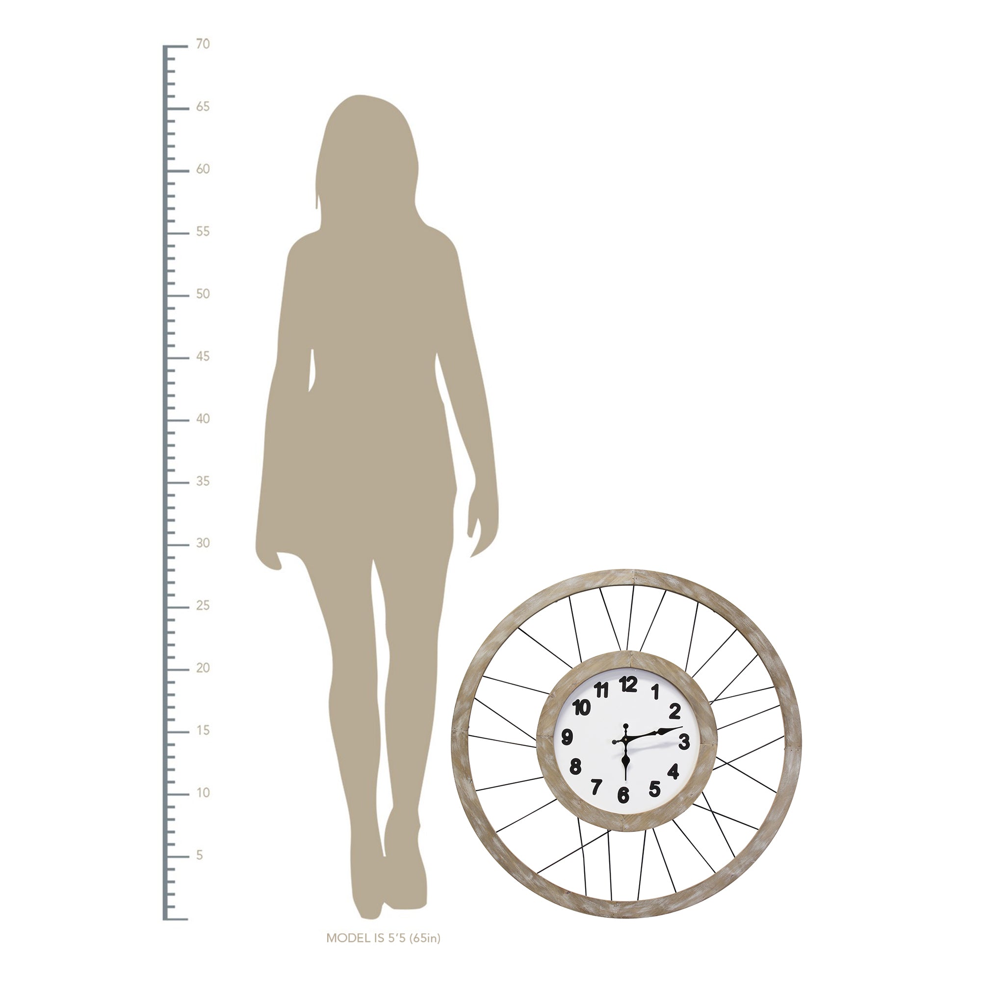 28" White Wood & Metal Frame / Wall Clock