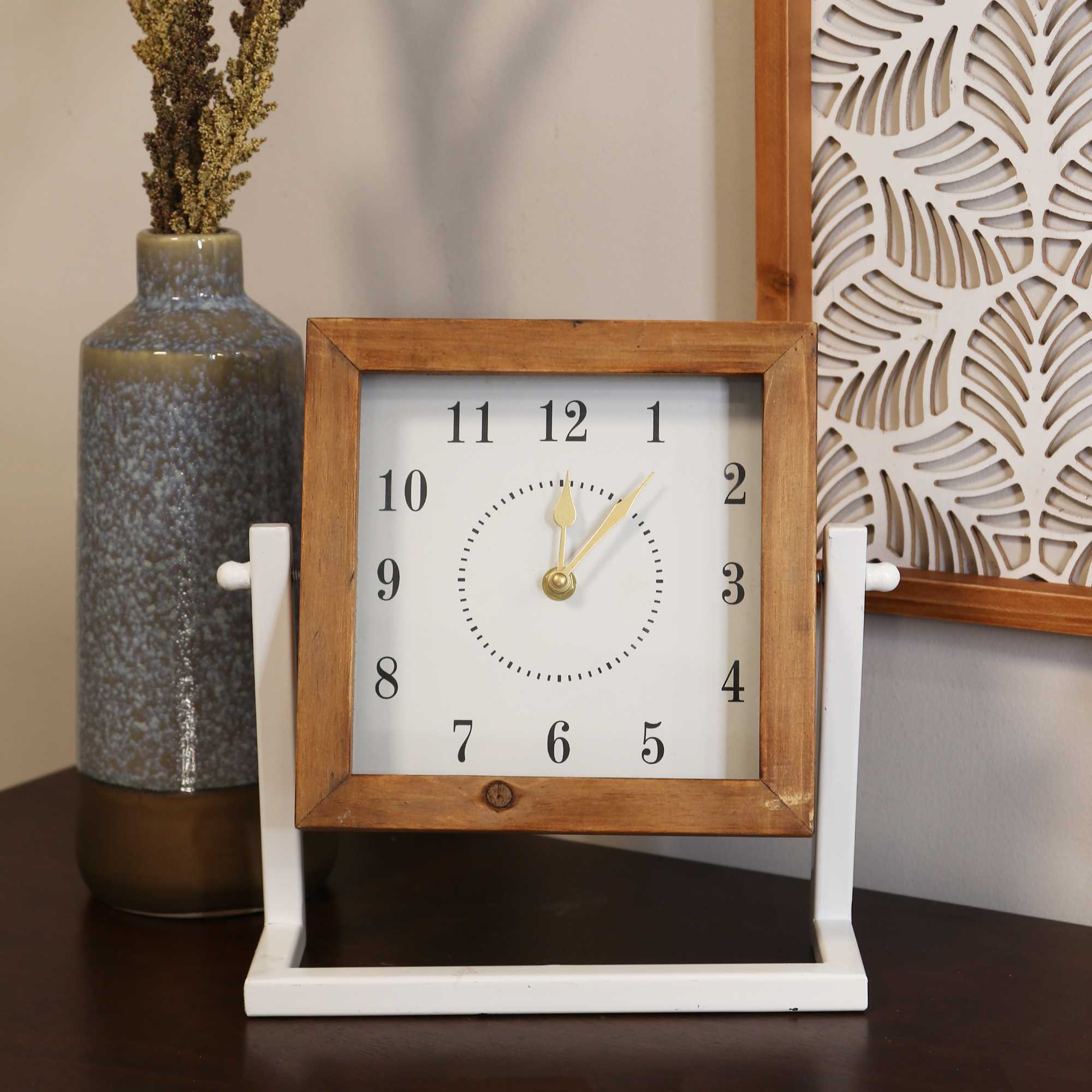 Gavin Square Wood and Metal   Tabletop Clock
