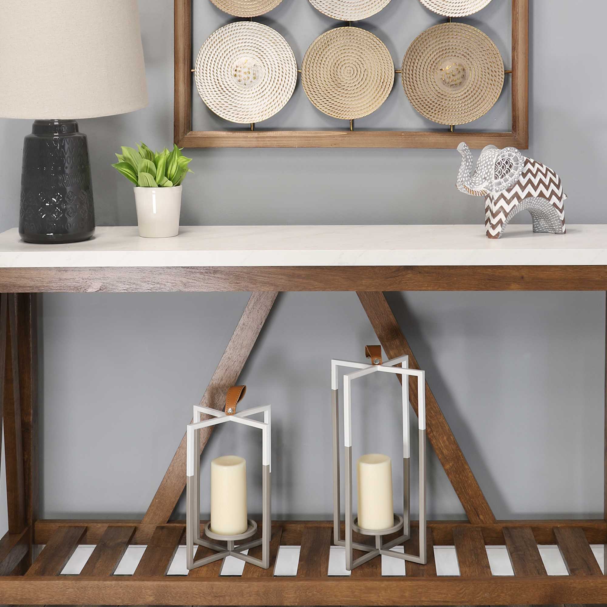 Grey and White Metal Farmhouse Lantern