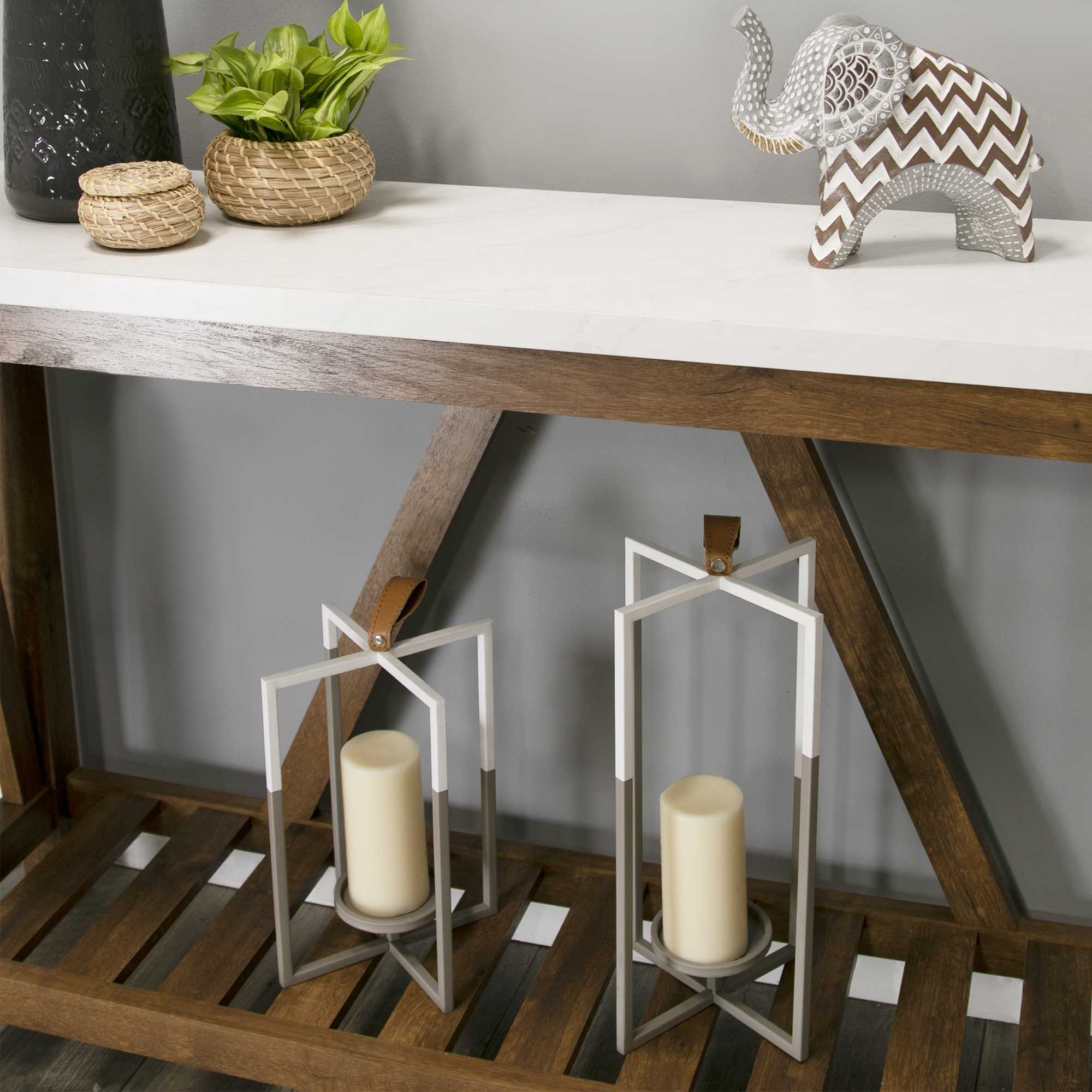 Grey and White Metal Farmhouse Lantern