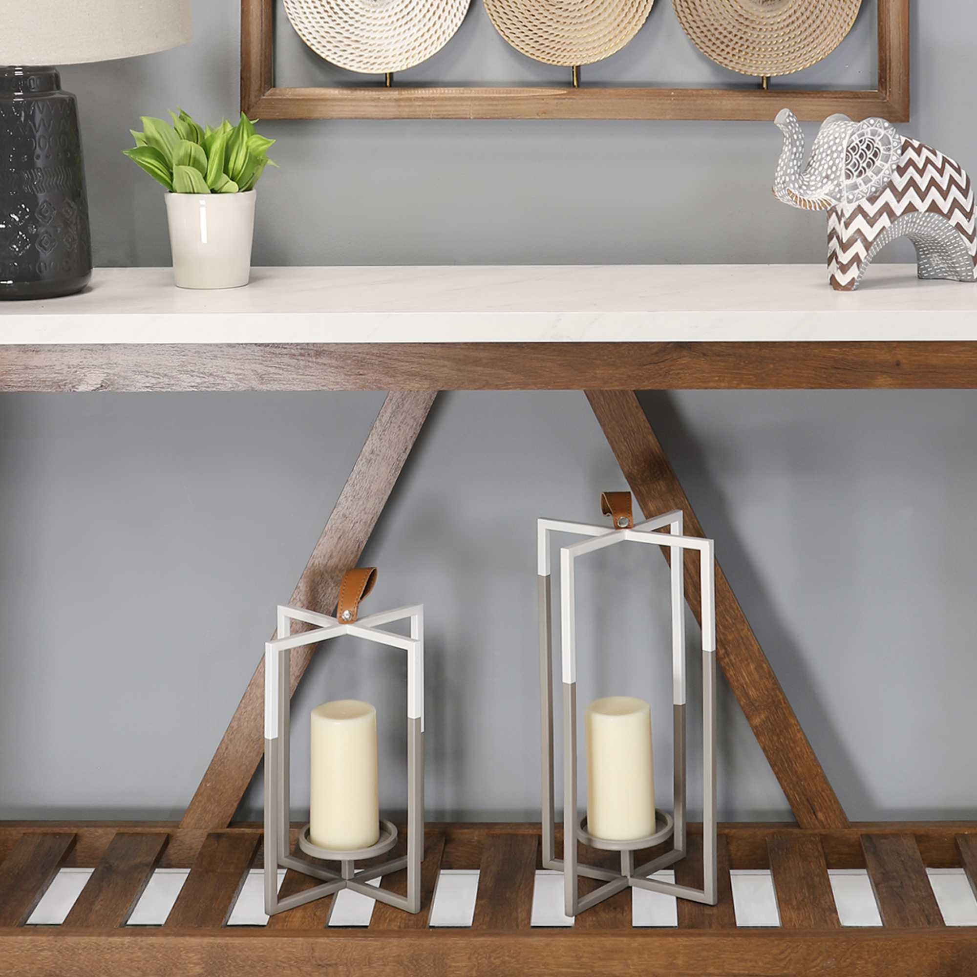 Grey White Metal Farmhouse Lantern