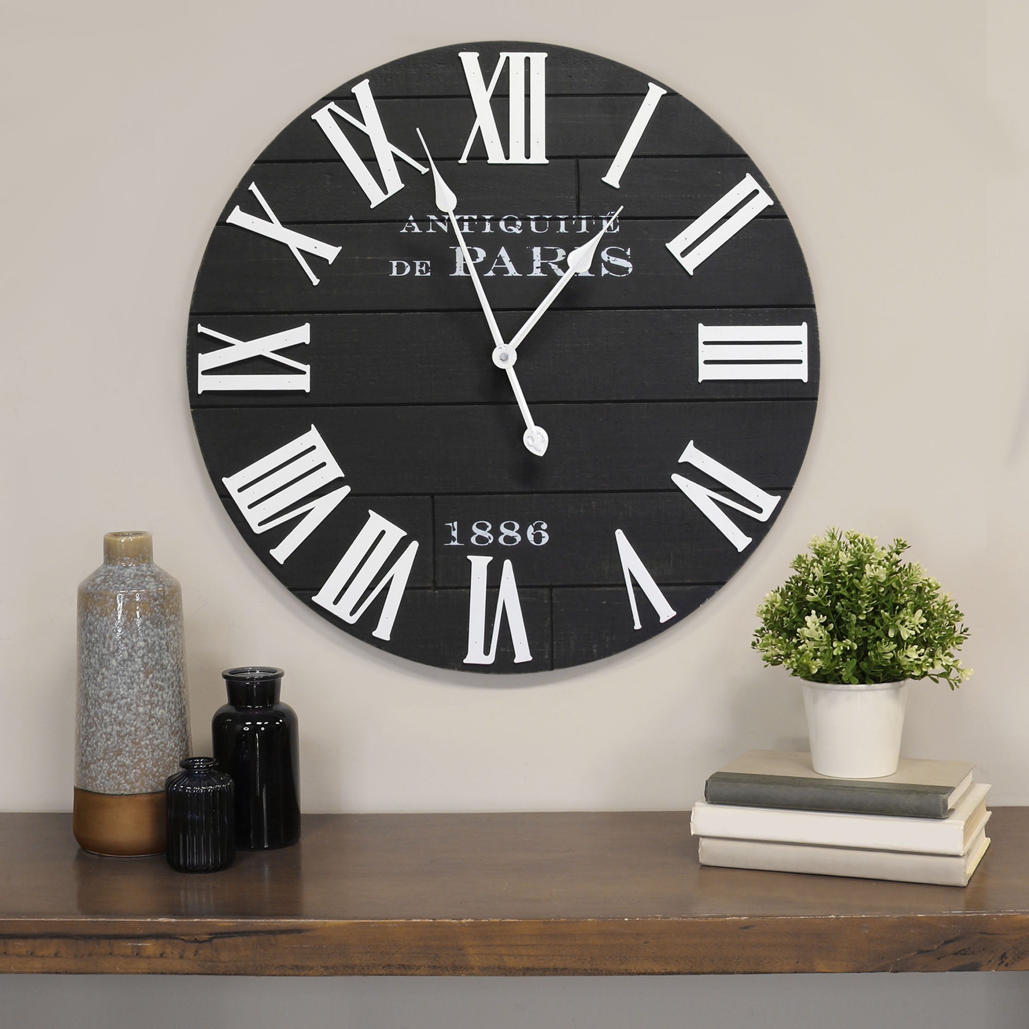 24" Vincent Black and White Wood   Wall Clock