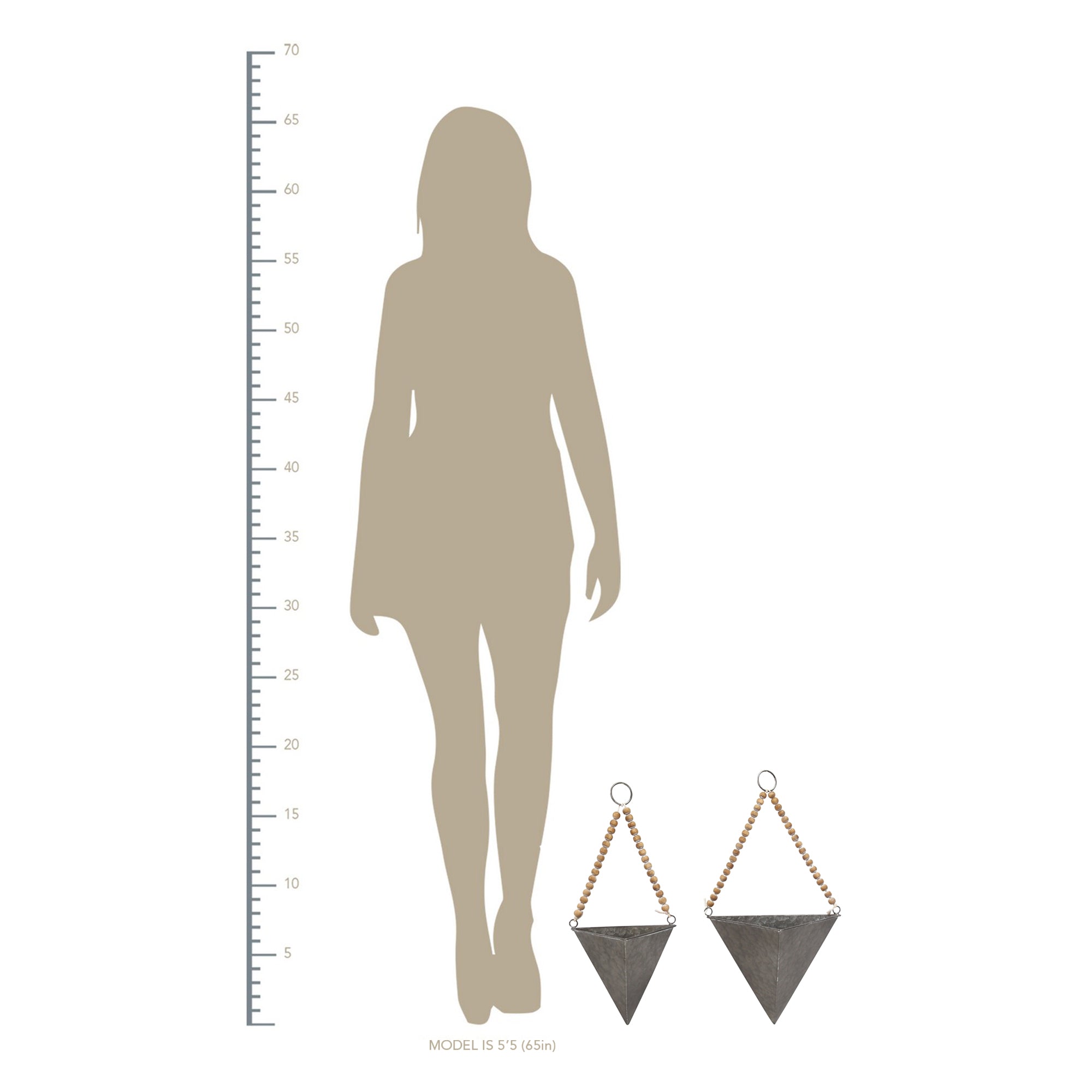 Set of 2 Green Triangle Metal and Wood Wall Planters