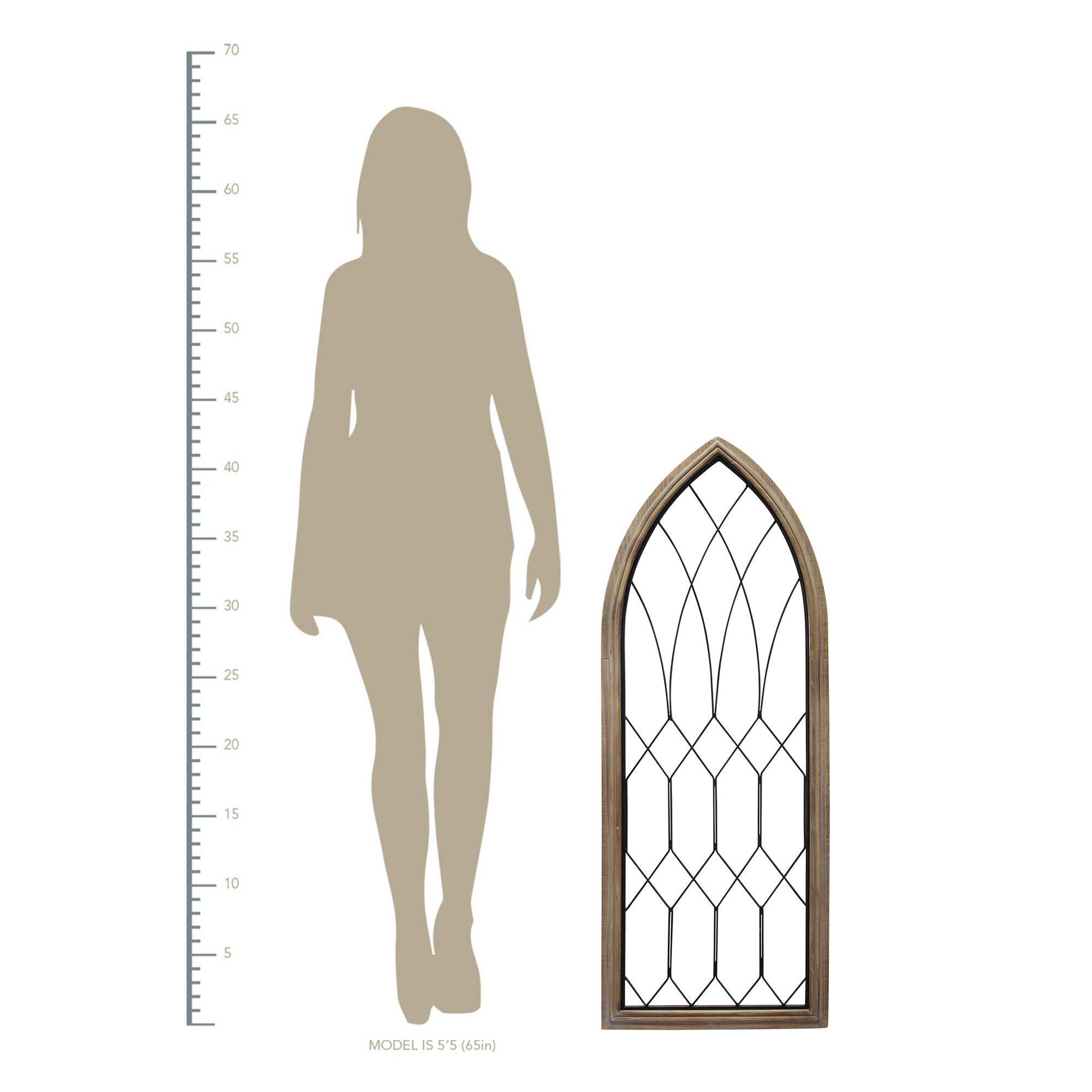 Cathedral-Style Wood and Metal Window Panel