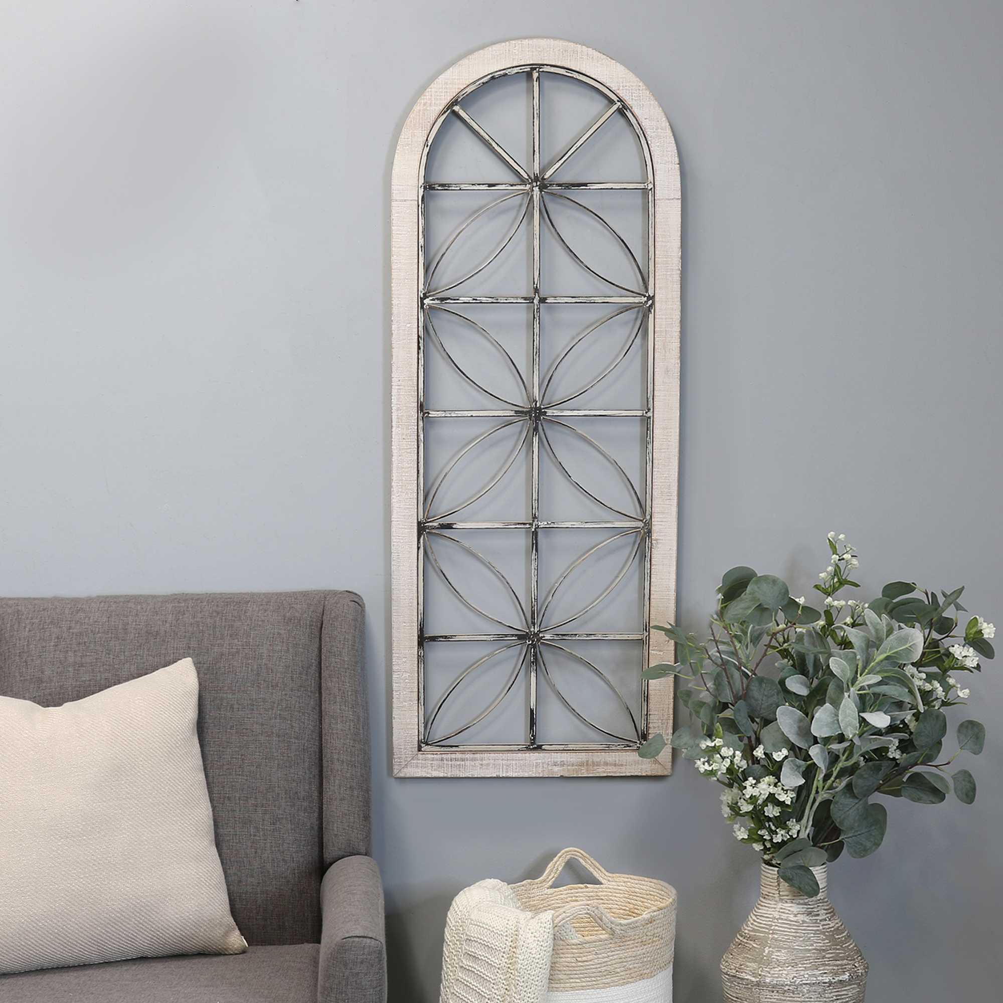 Distressed White Metal & Wood Window Panel