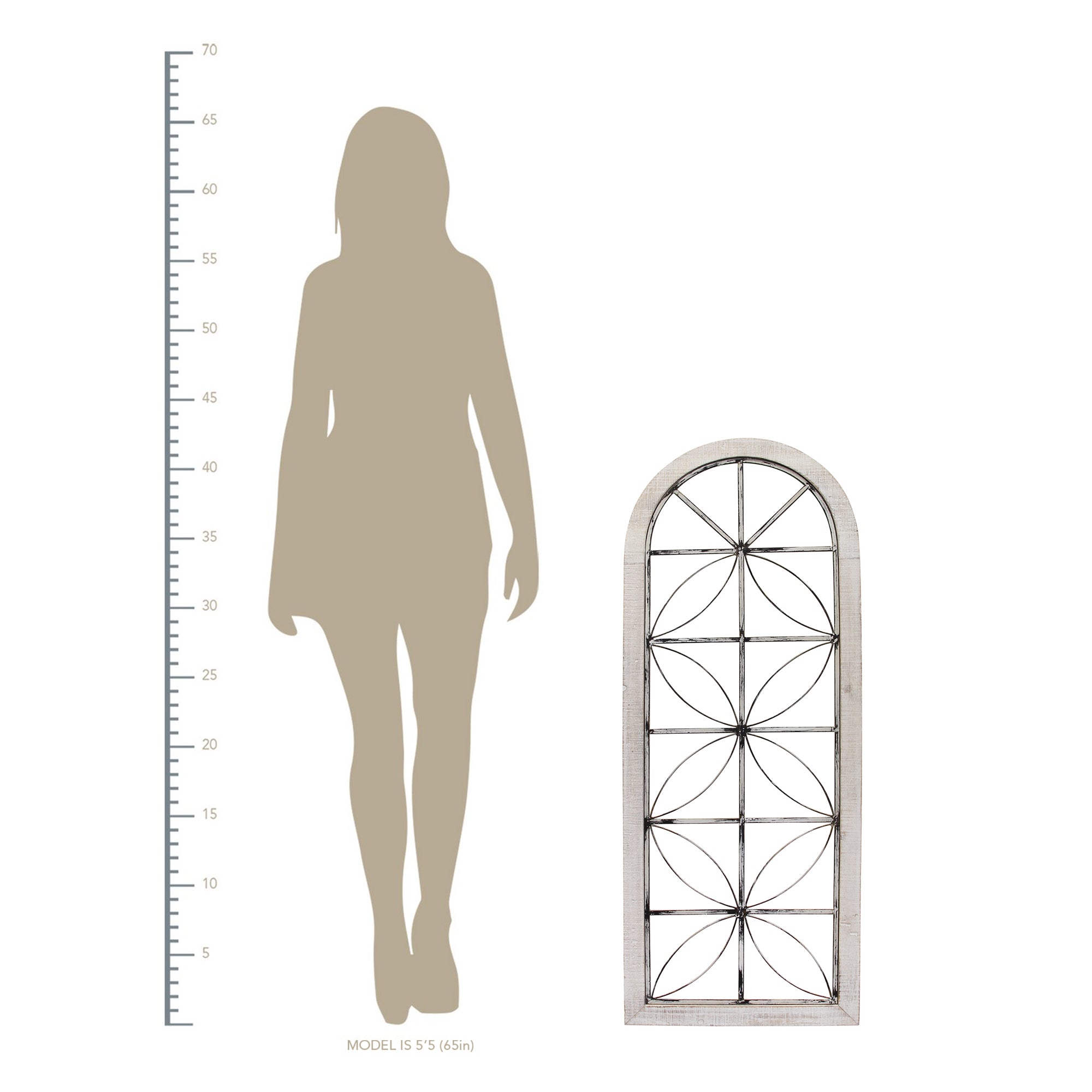 Distressed White Metal & Wood Window Panel