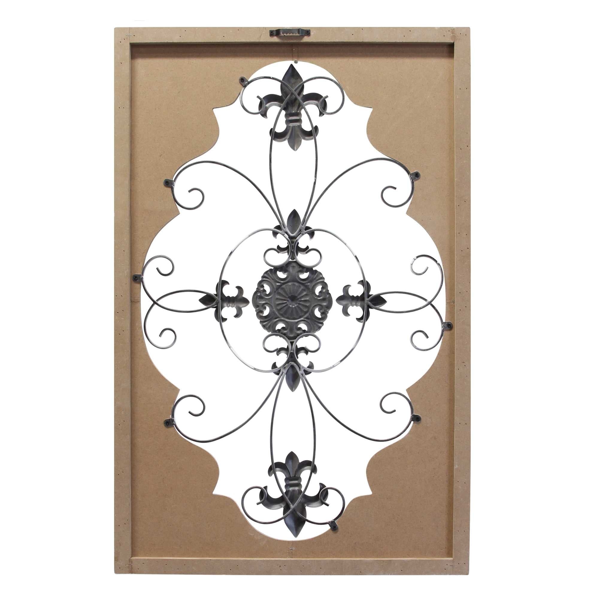 Distressed Wood and Metal Scroll Panel