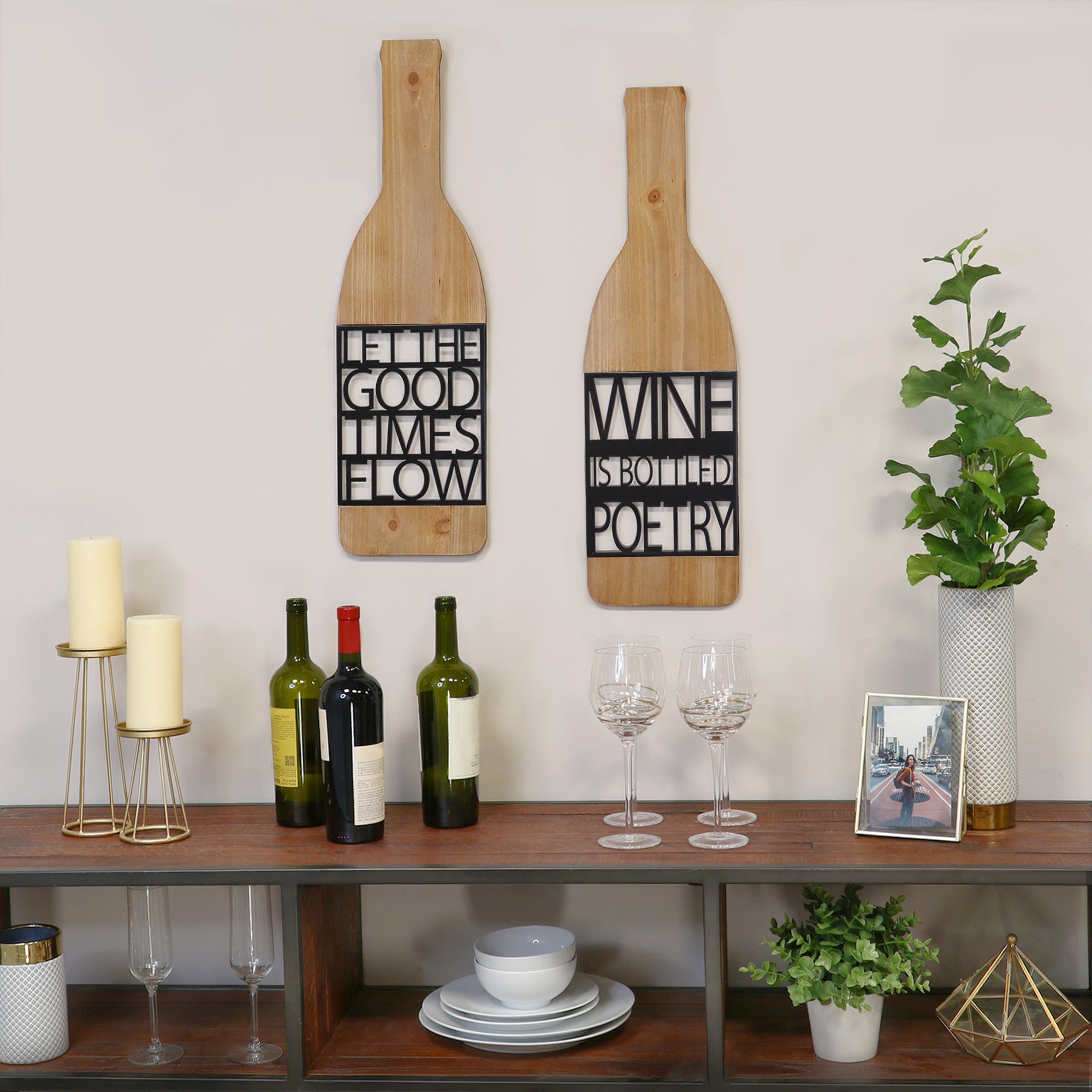 "Wine is Bottled Poetry" Metal and Wood Wall Decor