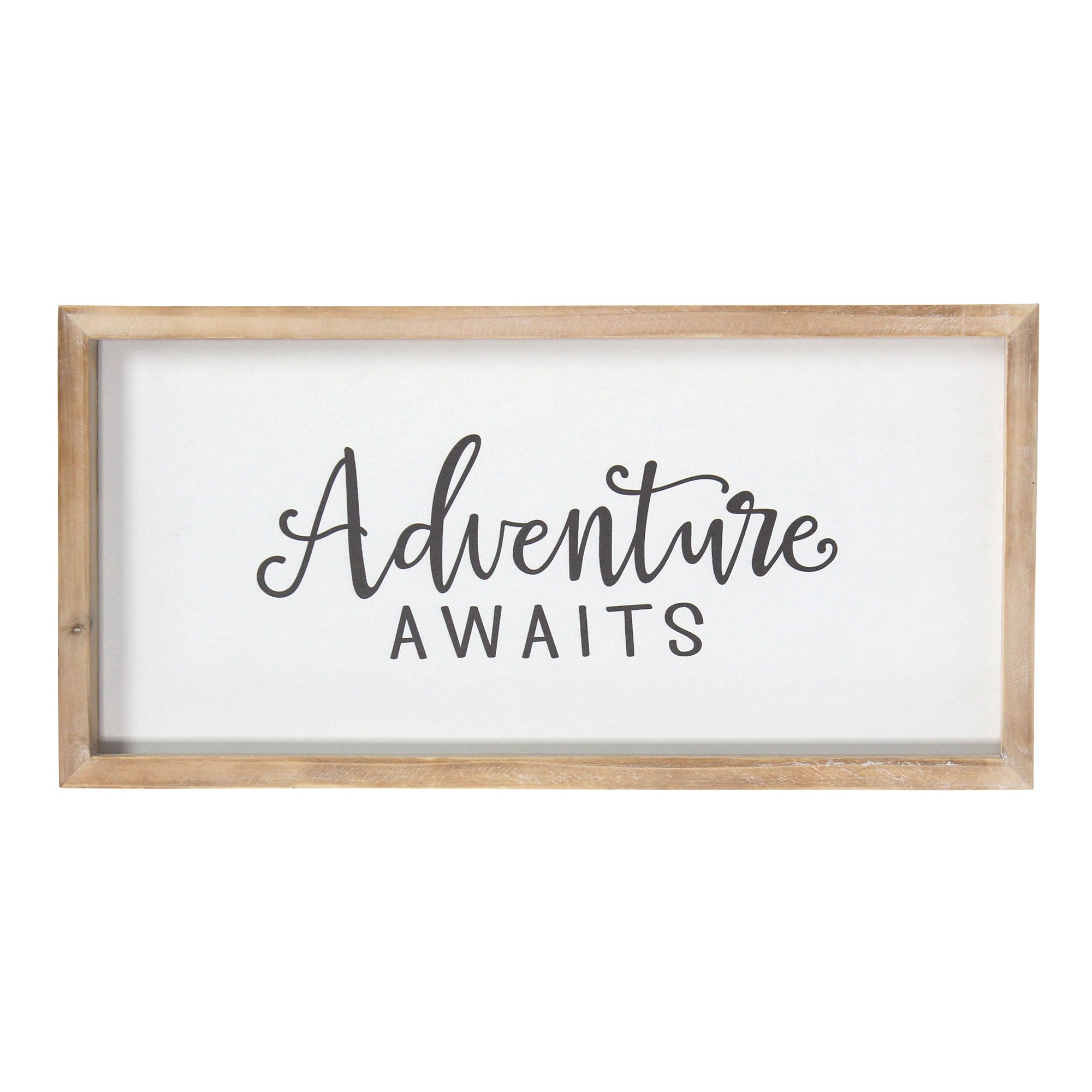 "Adventure Awaits" Natural White Wood Framed Wall Art
