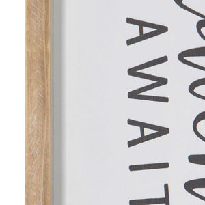 "Adventure Awaits" Natural White Wood Framed Wall Art