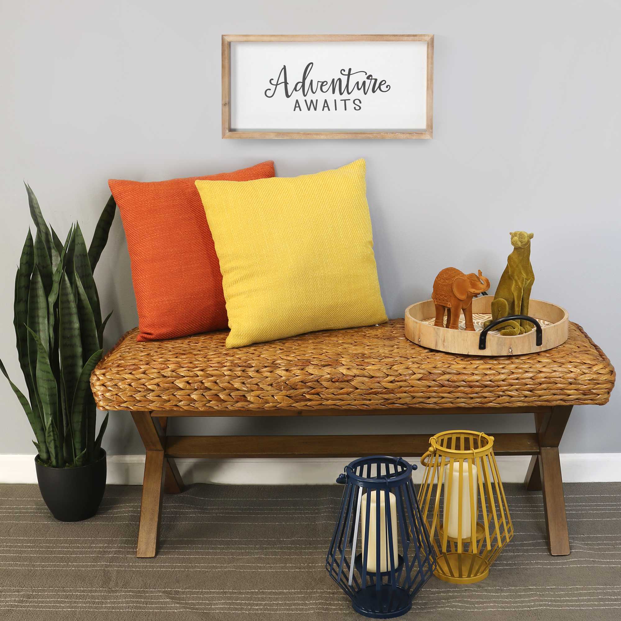 "Adventure Awaits" Natural White Wood Framed Wall Art