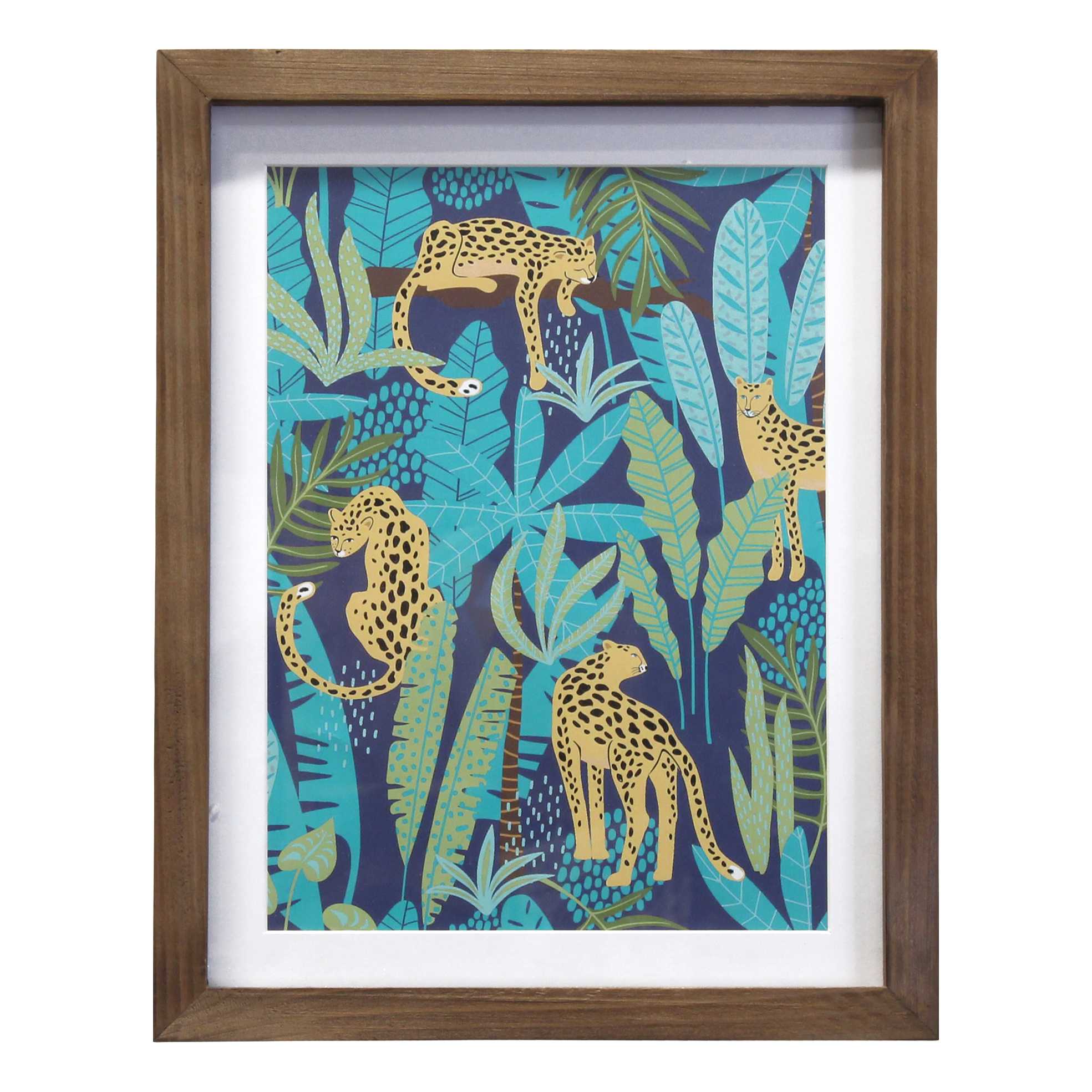 Multi Color Jaguar Print Wooden and Glass Framed Wall Art