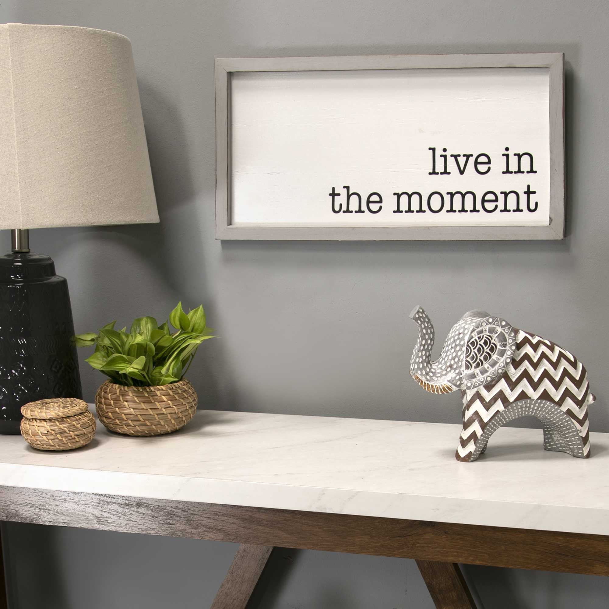 "Live in the Moment" Grey Wooden Framed Wall Art