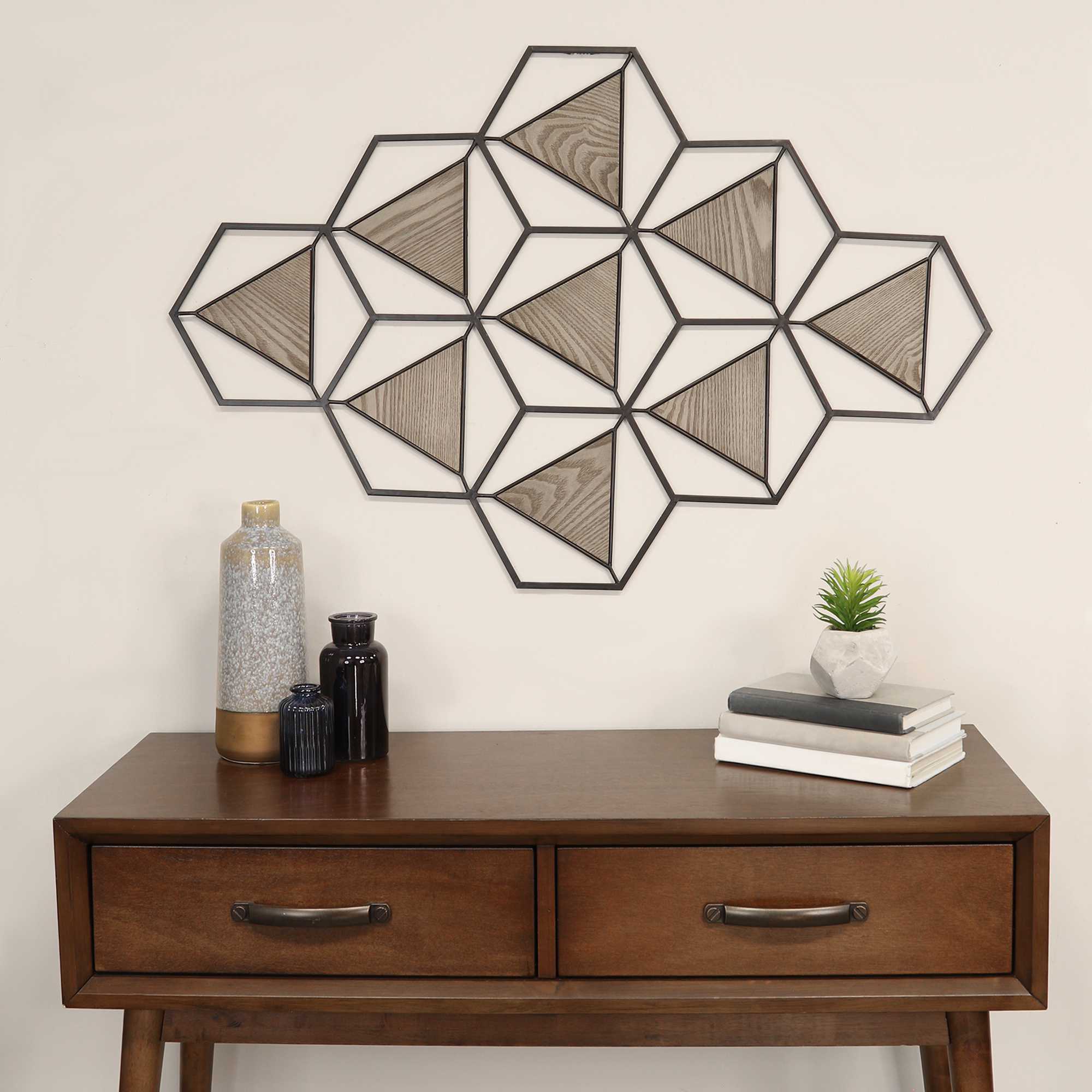 Triangle Abstract Metal and Wood Centerpiece
