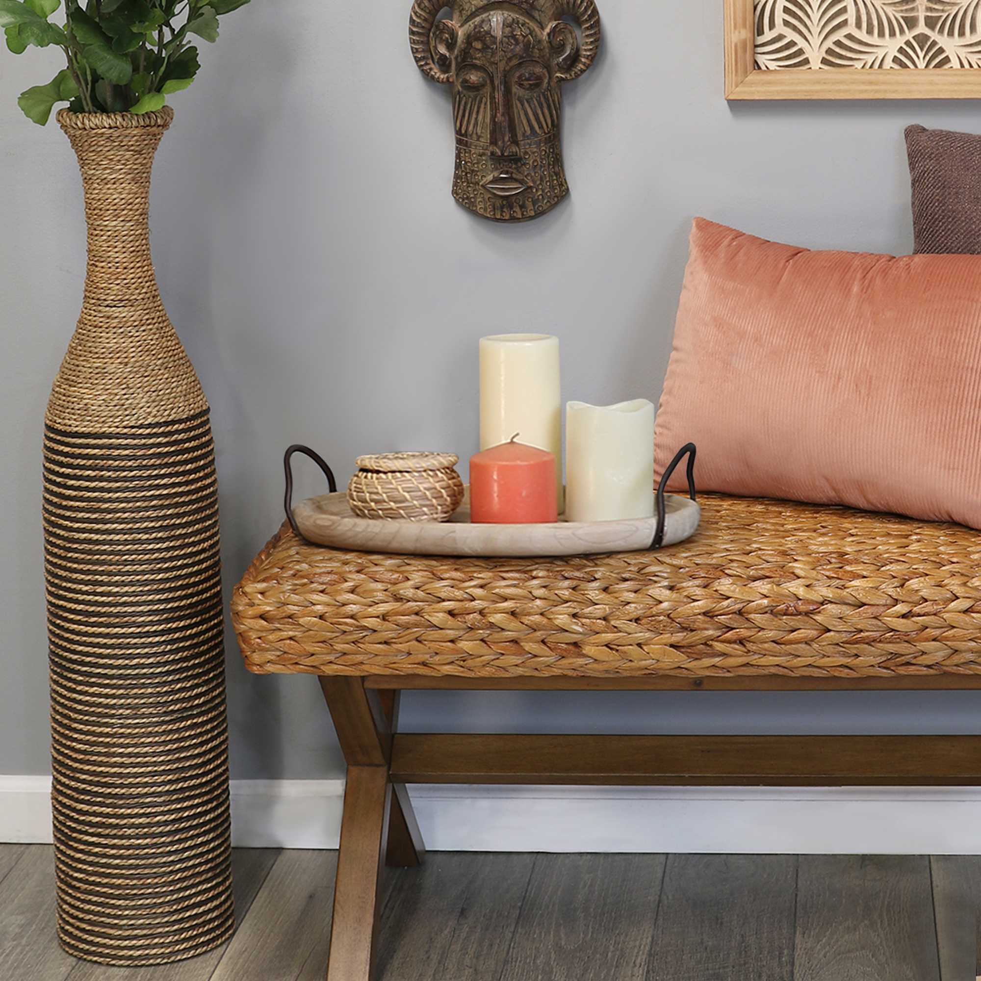 36"H Two-Tone Woven Rattan Floor Vase