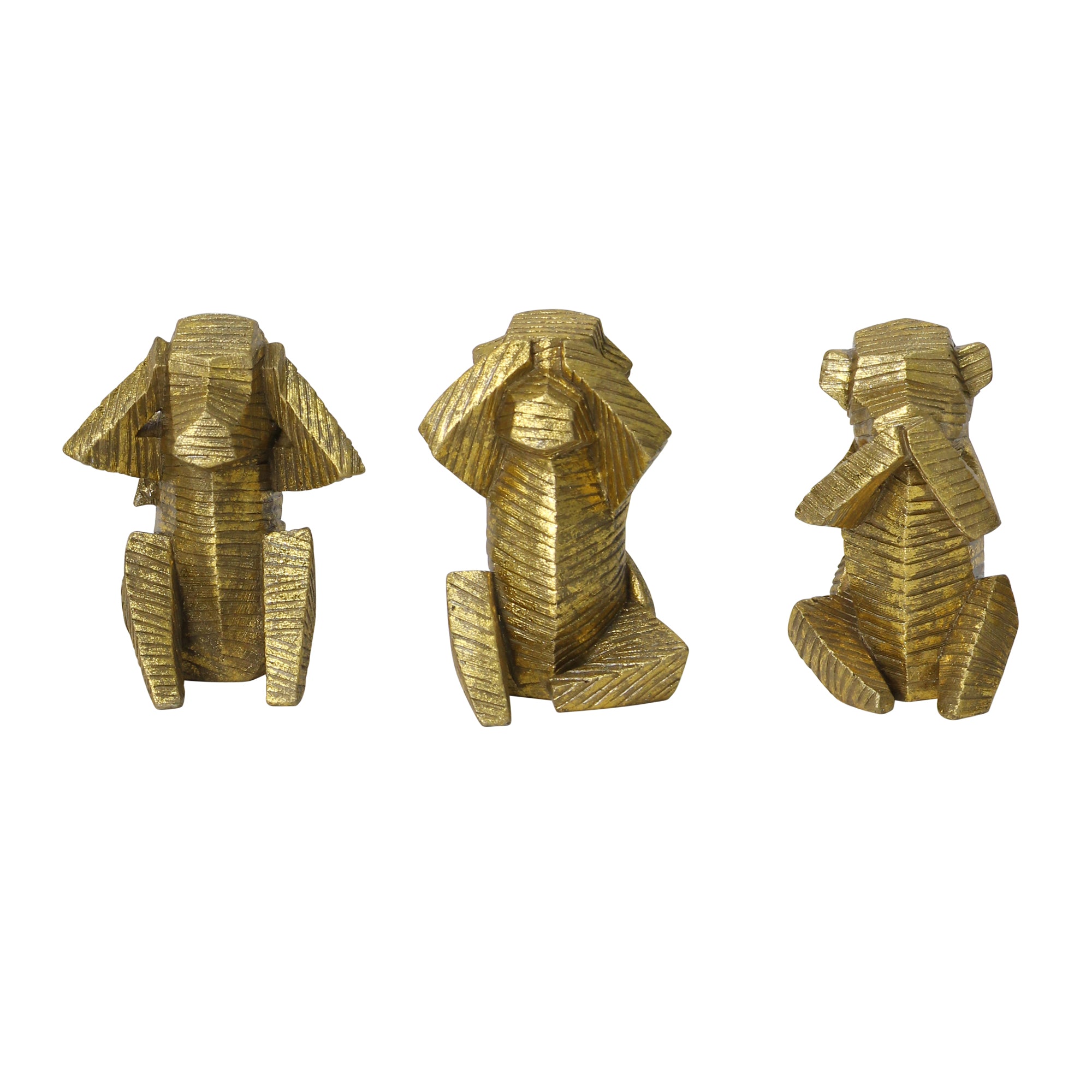S/3 Gold Distressed Wise Monkey Sculptures