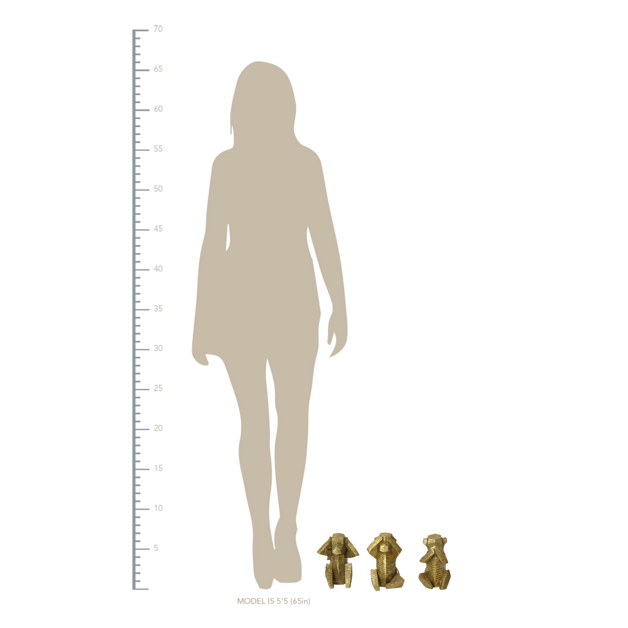 S/3 Gold Distressed Wise Monkey Sculptures