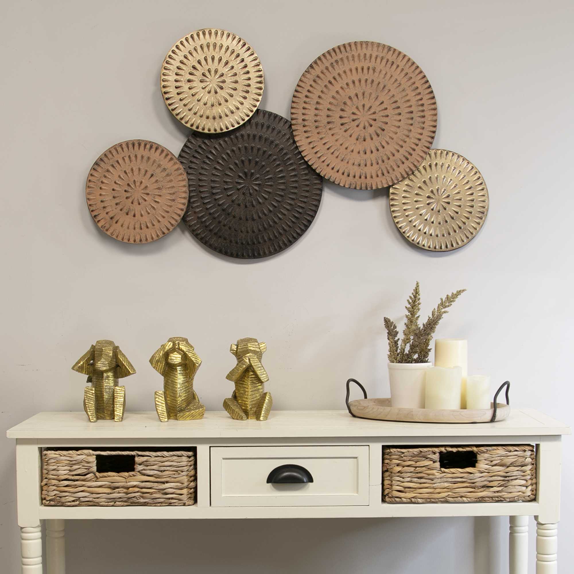 S/3 Gold Distressed Wise Monkey Sculptures