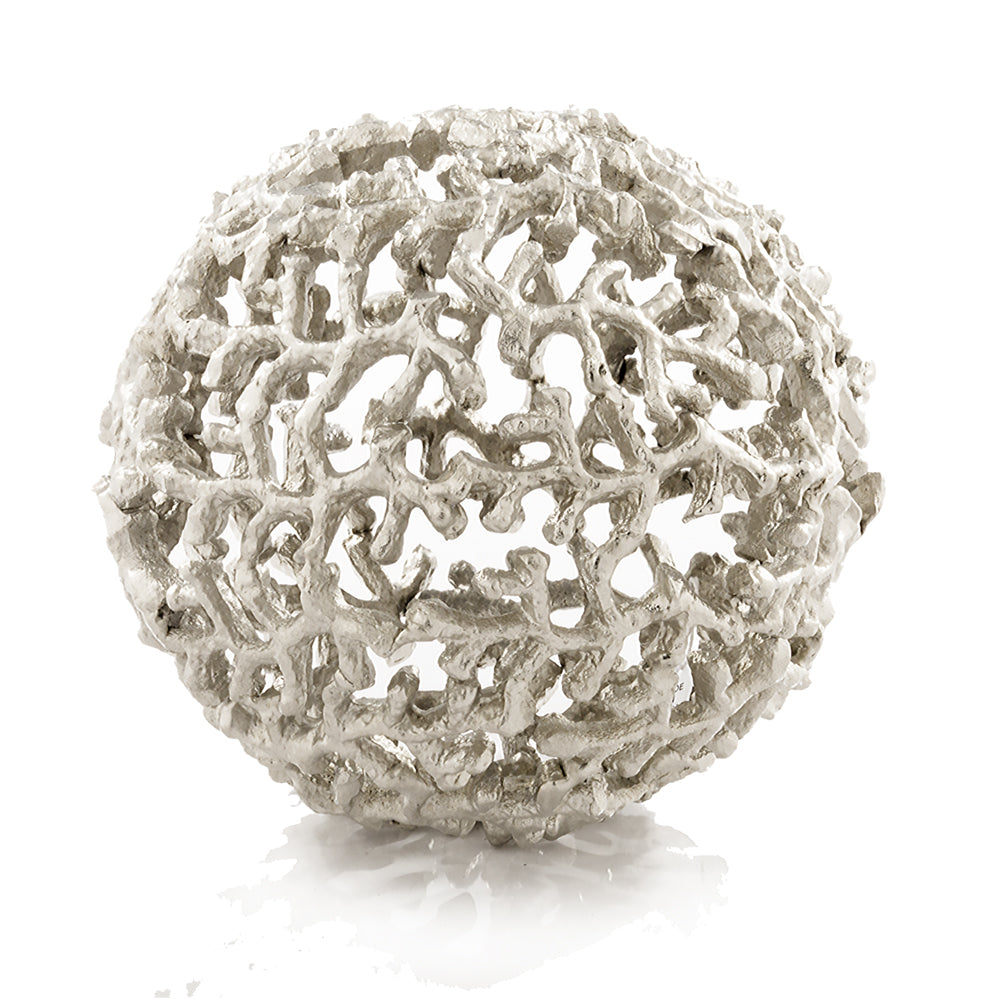 7" X 7" X 7" Silver Aluminum Coral Sphere