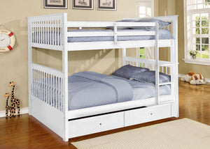 80.25" X 58.5" X 68.75" White Solid Wood and  Manufactured Wood Full or Full Bunk Bed with Trundle or Storage