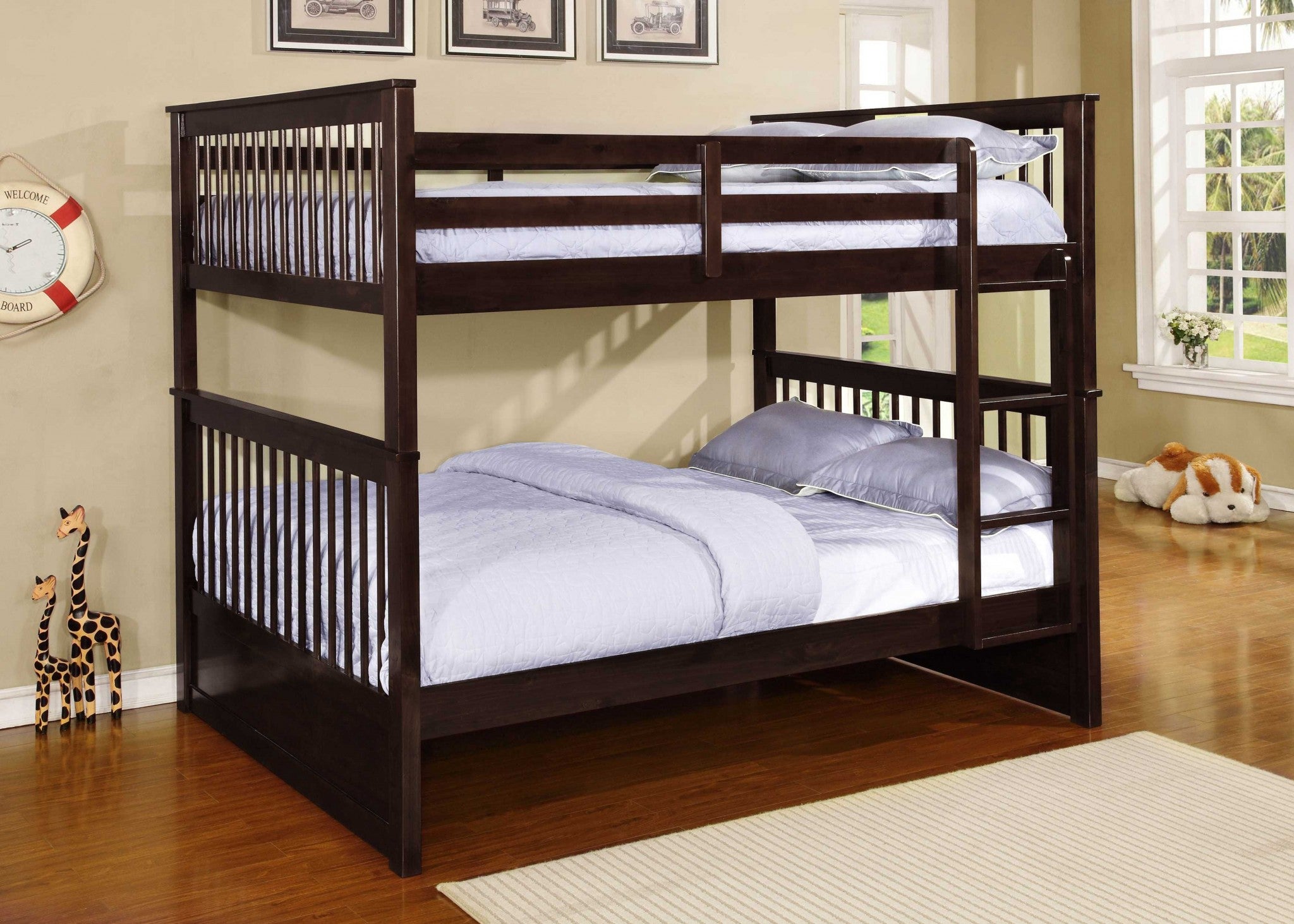 80.25" X 58.5" X 68.75" Brown Solid Wood and  Manufactured Wood Full or Full Bunk Bed