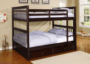 80.25" X 58.5" X 68.75" Brown Solid Wood and  Manufactured Wood Full or Full Bunk Bed with Trundle or Storage