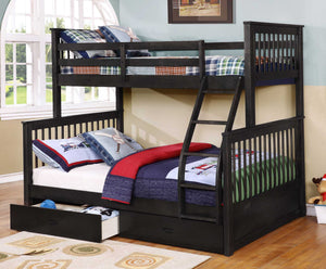 80.5" X 41.5-57.5" X 70.25" Charcoal Manufactured Wood and  Solid Wood Twin or Full Bunk Bed with 2 Drawers