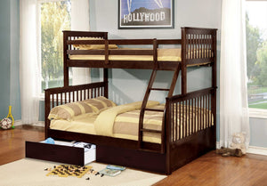 80.5" X 41.5-57.5" X 70.25" Brown Manufactured Wood and  Solid Wood Twin or Full Bunk Bed with 2 Drawers