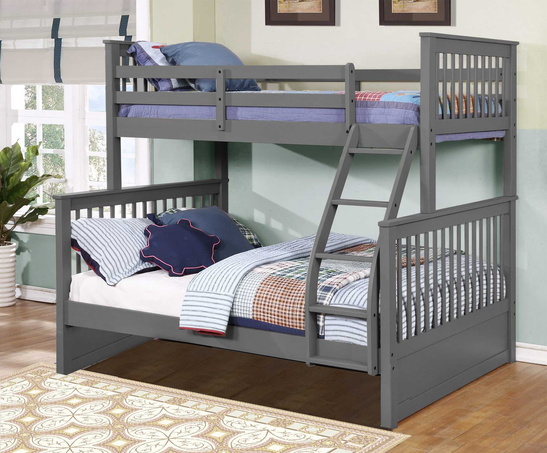 80.5" X 41.5-57.5" X 70.25" Grey Manufactured Wood and  Solid Wood Twin or Full Bunk Bed