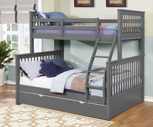 80.5" X 41.5-57.5" X 70.25" Grey Manufactured Wood and  Solid Wood Twin or Full Bunk Bed with Matching Trundle