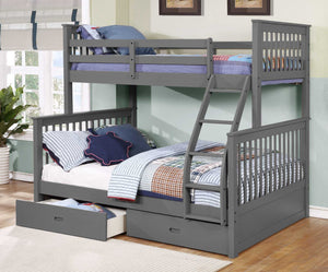 80.5" X 41.5-57.5" X 70.25" Grey Manufactured Wood and  Solid Wood Twin or Full Bunk Bed with 2 Drawers
