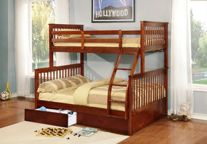 80.5" X 41.5-57.5" X 70.25" Walnut Manufactured Wood and  Solid Wood Twin or Full Bunk Bed with 2 Drawers