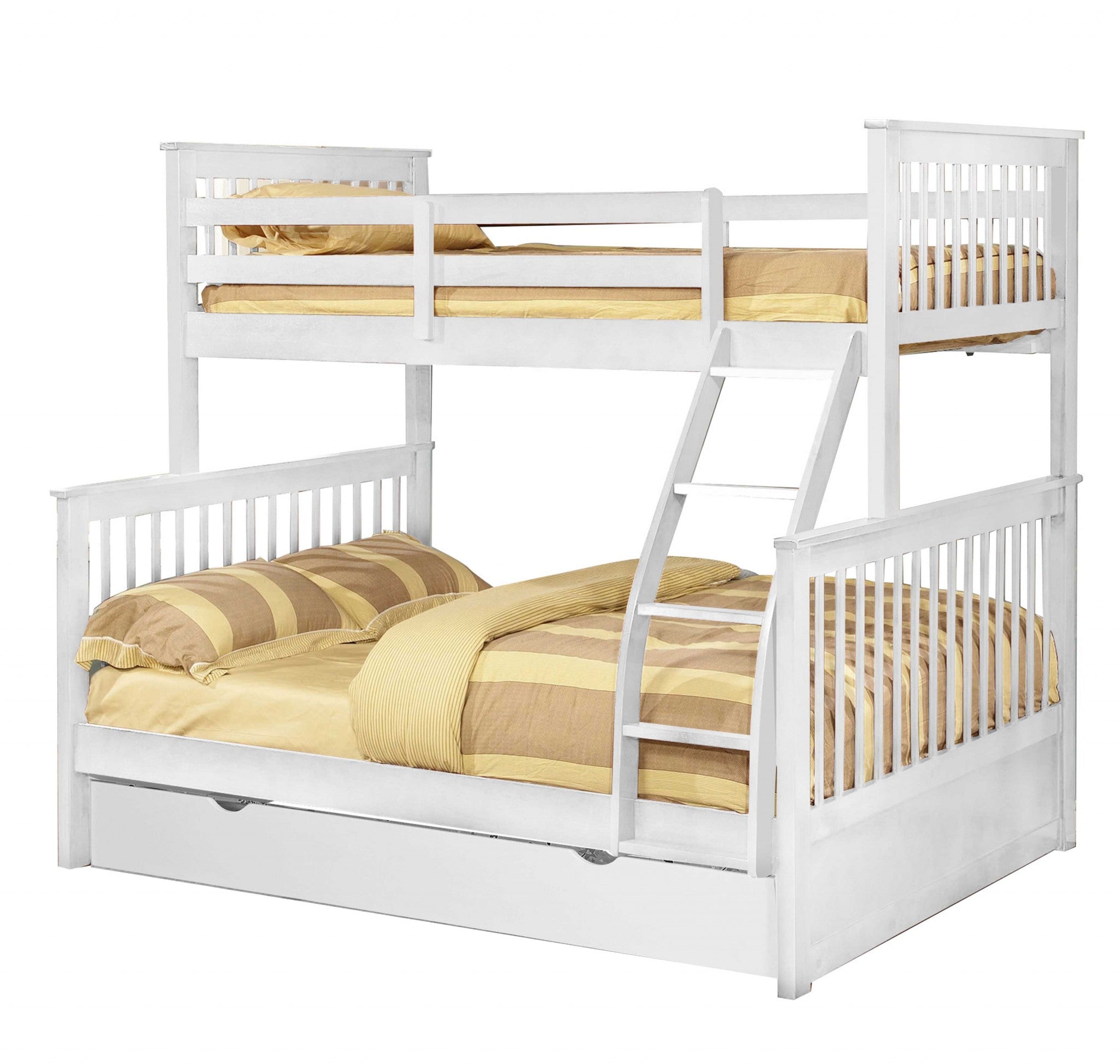 80.5" X 41.5-57.5" X 70.25" White Manufactured Wood and  Solid Wood Twin or Full Bunk Bed with Matching Trundle