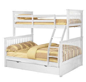 80.5" X 41.5-57.5" X 70.25" White Manufactured Wood and  Solid Wood Twin or Full Bunk Bed with Matching Trundle