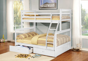 80.5" X 41.5-57.5" X 70.25" White Manufactured Wood and  Solid Wood Twin or Full Bunk Bed with 2 Drawers