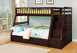 81" X 59" X 65" Brown Manufactured Wood and  Solid Wood Twin or Full Staircase Bunk Bed with Storage