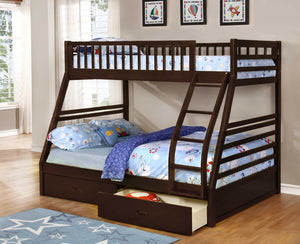 78.75" X 42.5-57.25" X 65" Brown Manufactured Wood and  Solid Wood Twin or Full Bunk Bed with 2 Drawers