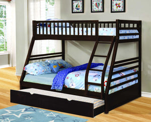 78.75" X 42.5-57.25" X 65" Brown Manufactured Wood and  Solid Wood Twin or Full Bunk Bed with Matching Trundle